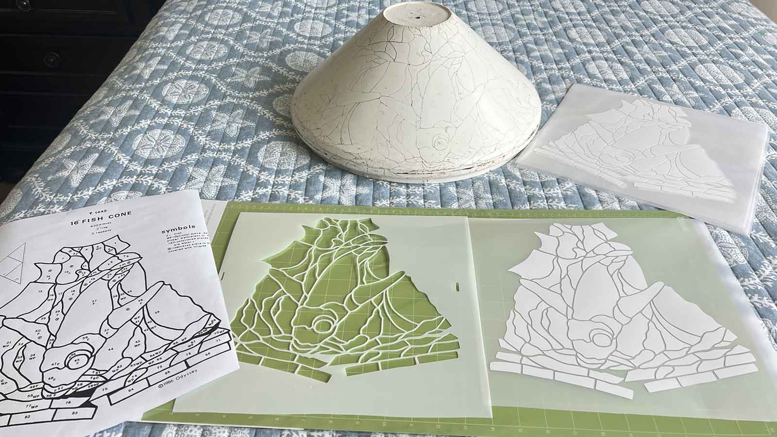 Odyssey Lamp 16" Fish Cone Lamp Mold, Stencil, Vinyl Cutouts and Pattern